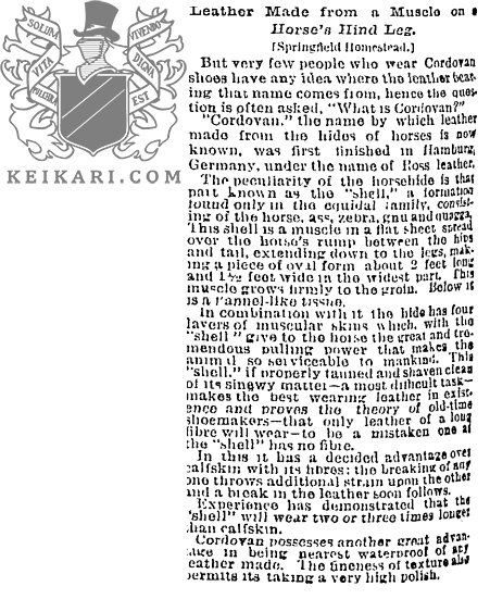 Shell_cordovan_leather_in_The_Boston_Globe_1889_at_Keikari_dot_com